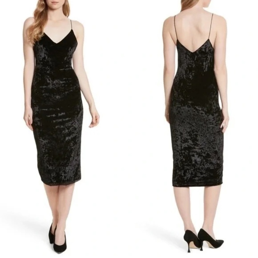 alice + olivia Black ‘Cate’ Crushed Velvet Midi Slip Dress